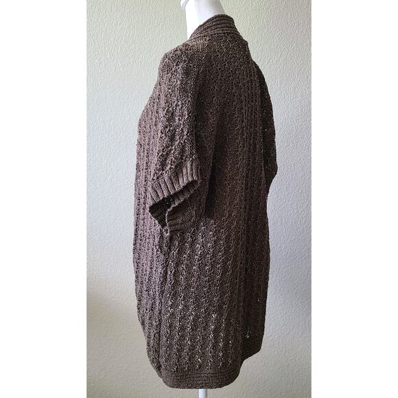 Chico's Long Open Front Cardigan‎ Sweater Sz 3 / Large Taupe Short Sleeves - Picture 3 of 9